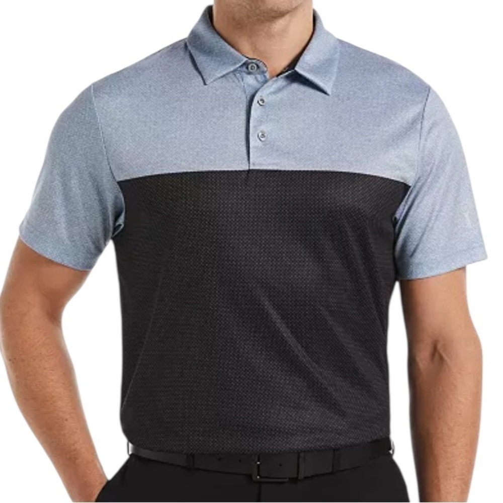 NWT PGA Tour Airflux Birdseye Block Print Athletic Fit Golf Polo Shirt | Size XL